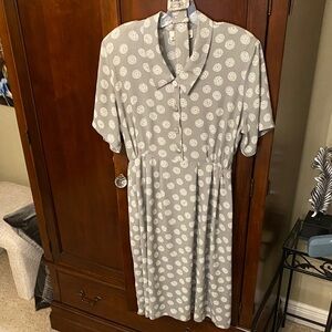 Elegant Gray Polka Dot Midi Dress